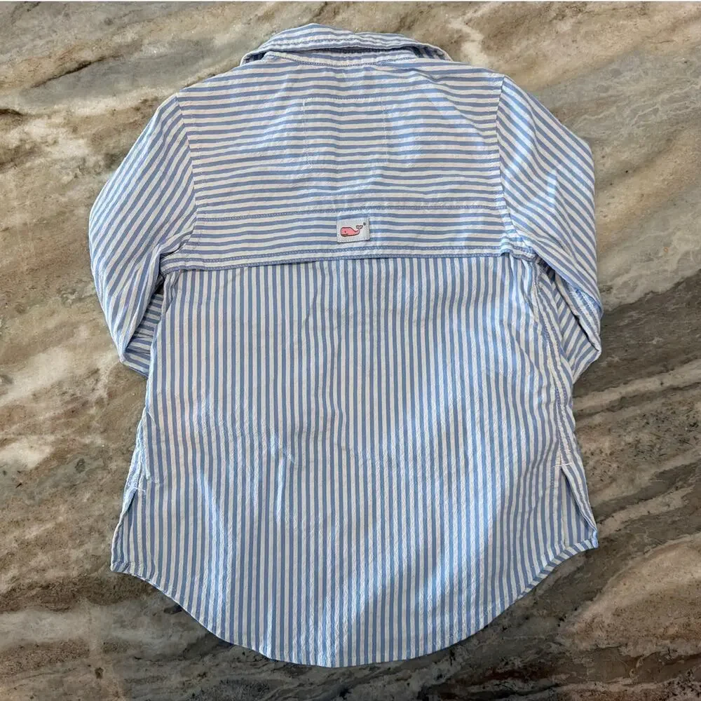Vineyard Vines Harbor Stripe Performance Cover-Up Shirt Dress, Blue White, 2T